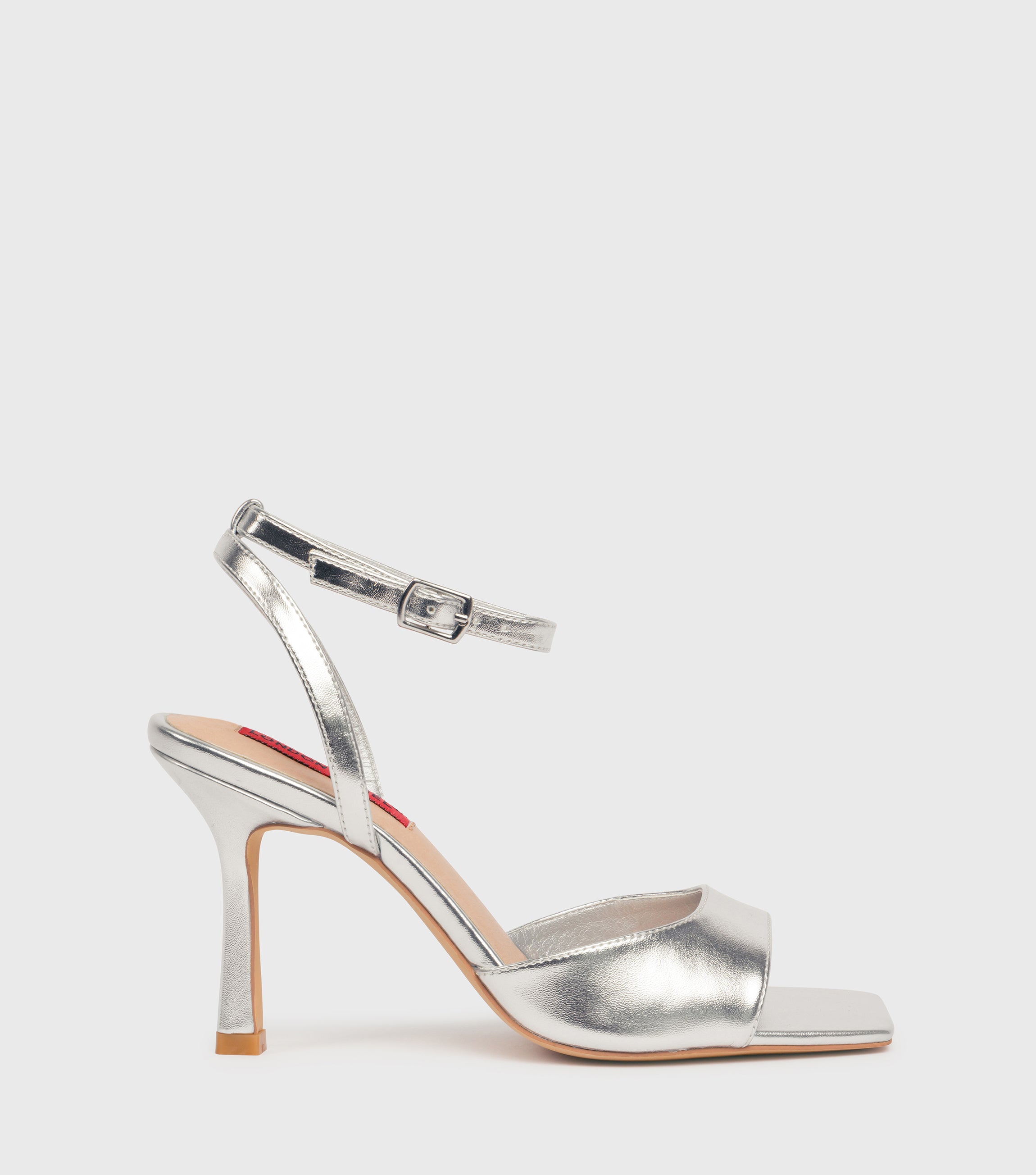 Lily Silver Ankle Strap Stiletto Heeled Sandals โ London Rebel