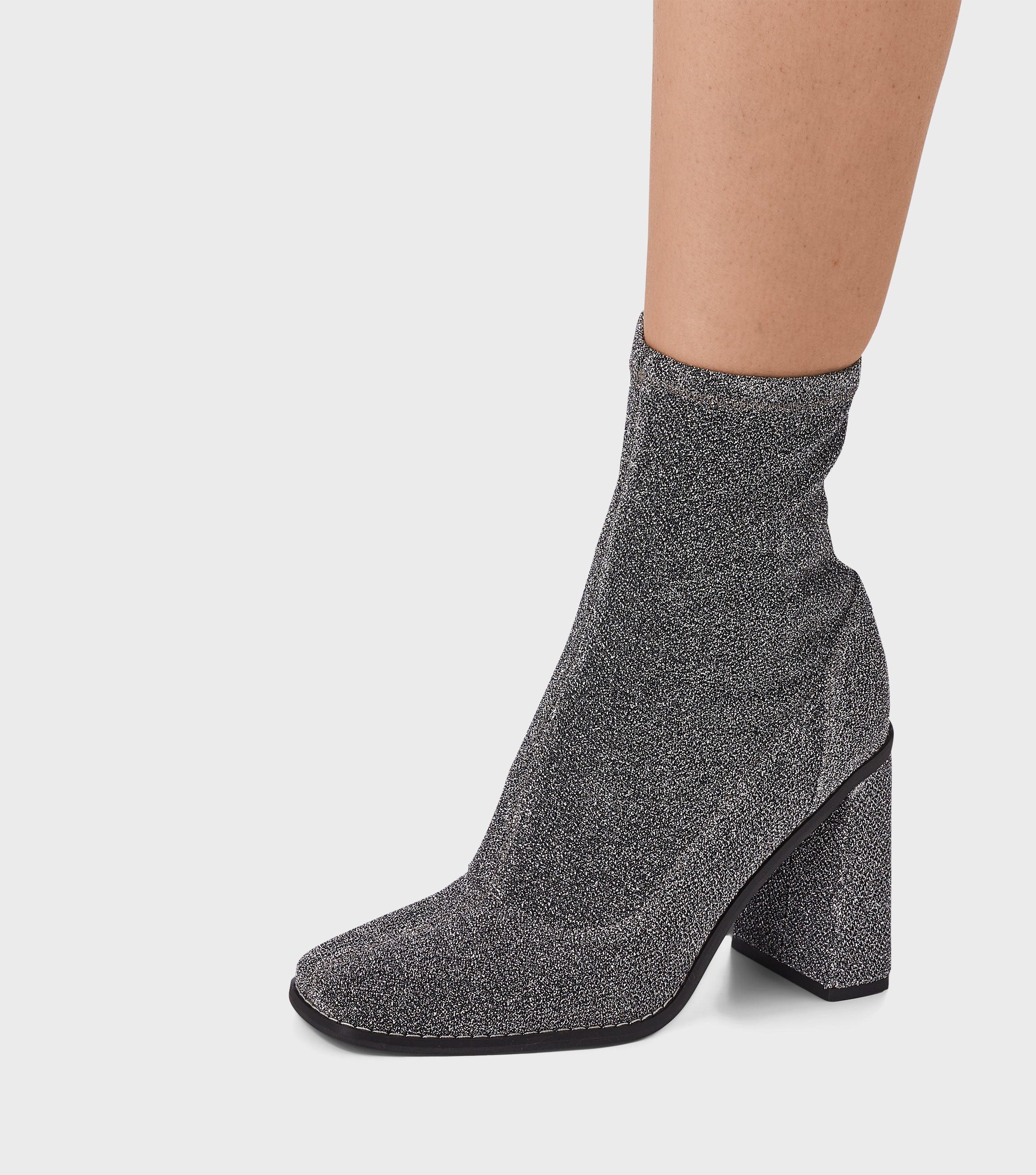 Jessie Silver Block Heel Sock Boots – London Rebel