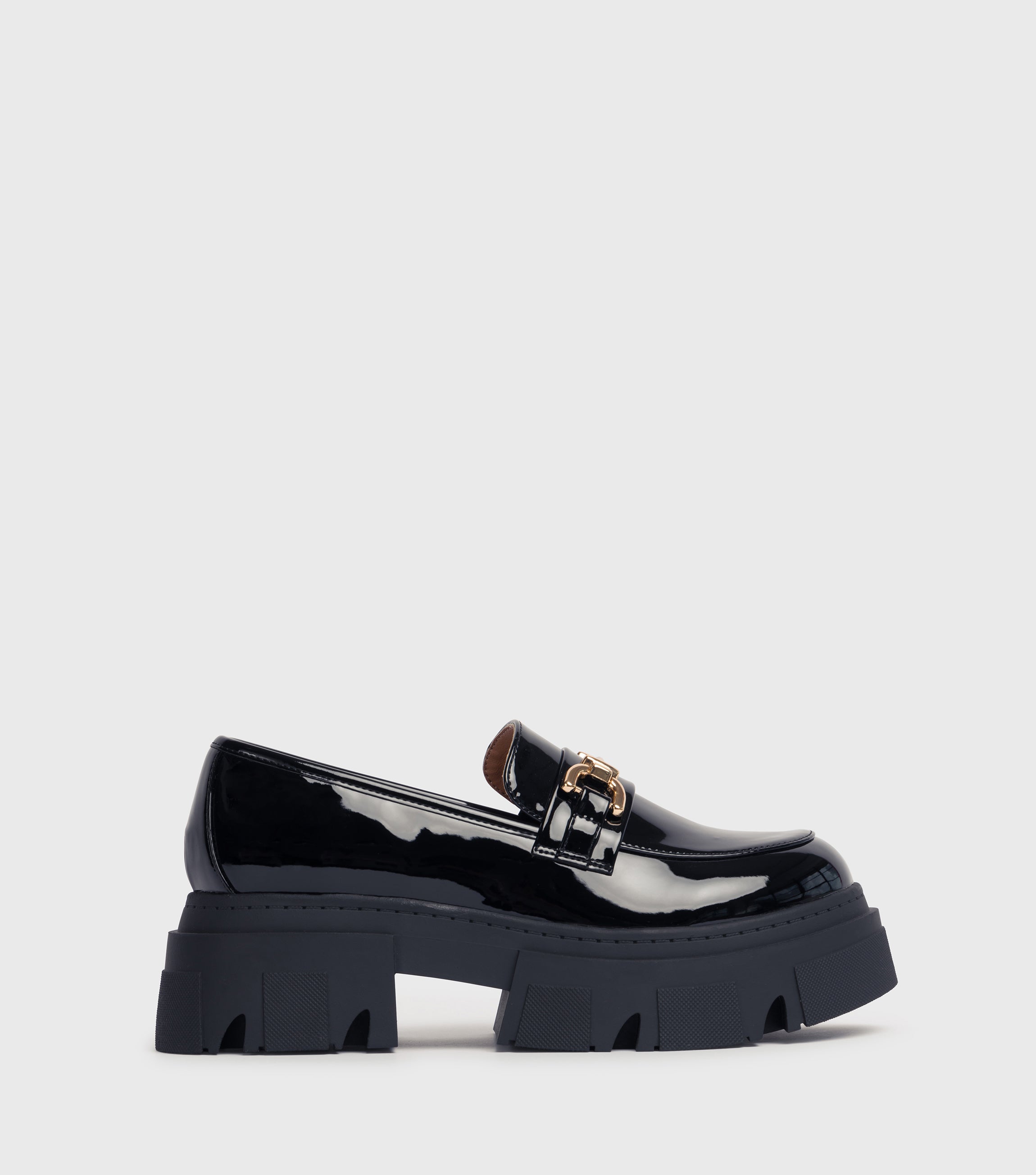 Amanda Black Chunky Buckle Front Loafers