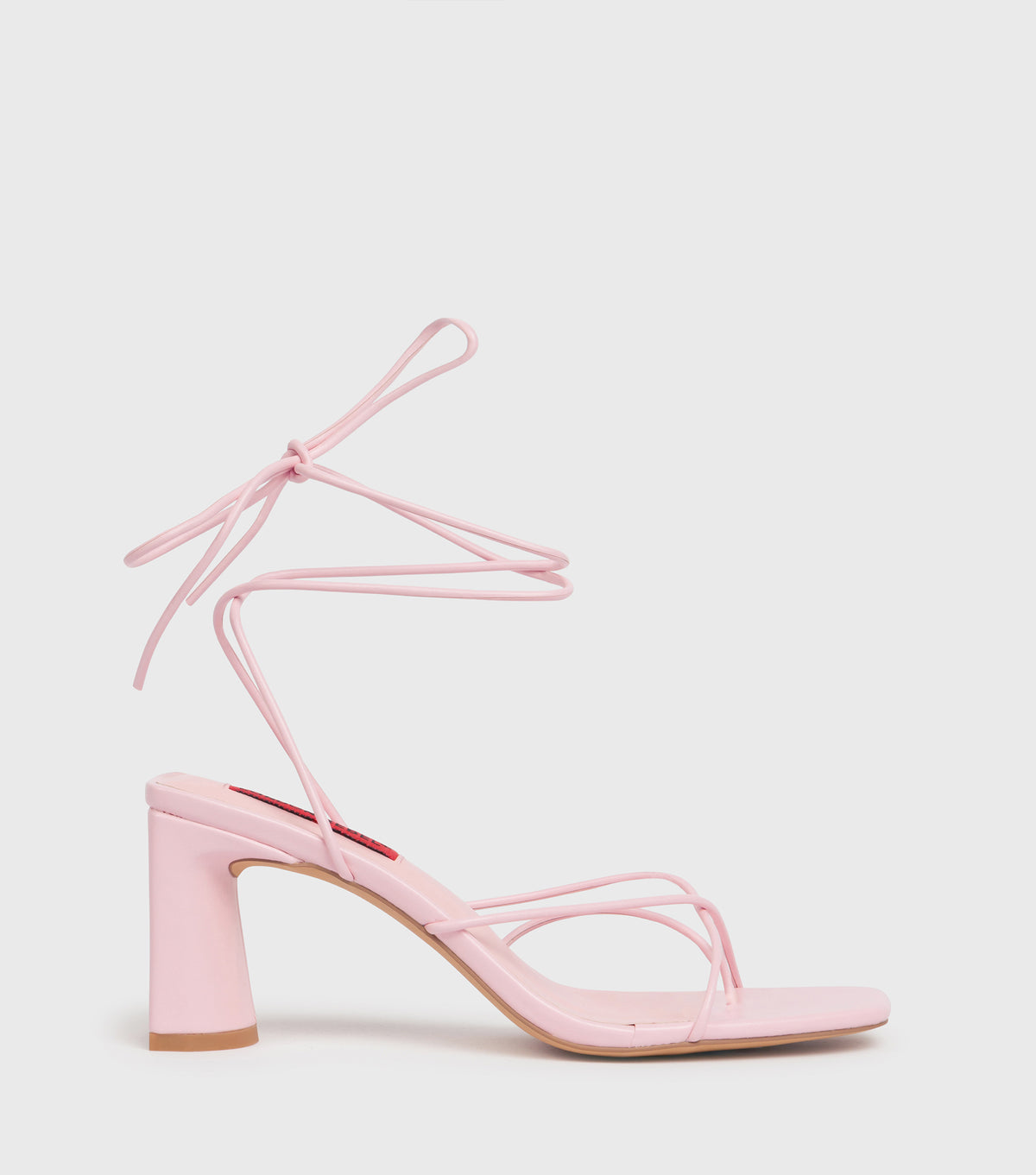 Evie Pink Ankle Wrap Block Heeled Sandals