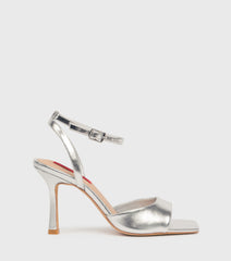 Lily Silver Ankle Strap Stiletto Heeled Sandals