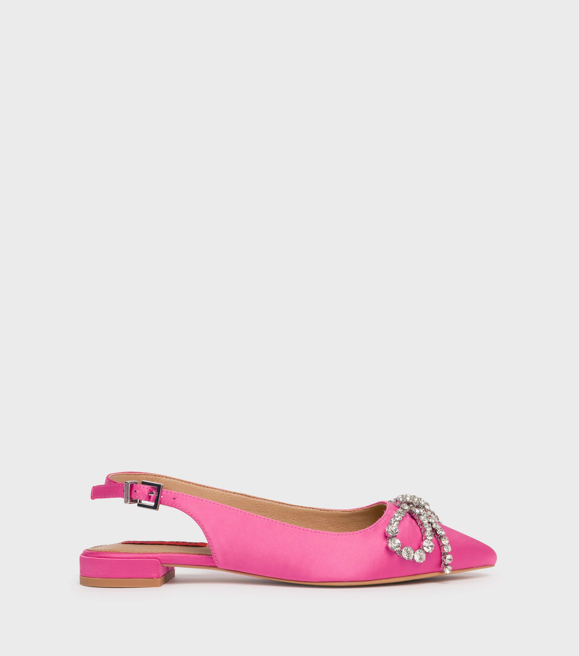 Anna Pink Satin Flat Embellished Shoes