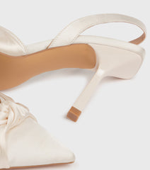 Nyla Off-White Satin Tie Detail Sling-Back Heeled Shoes