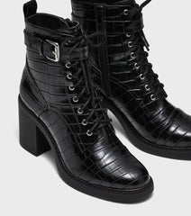 Eleanor Black Heeled Lace Up Ankle Boots