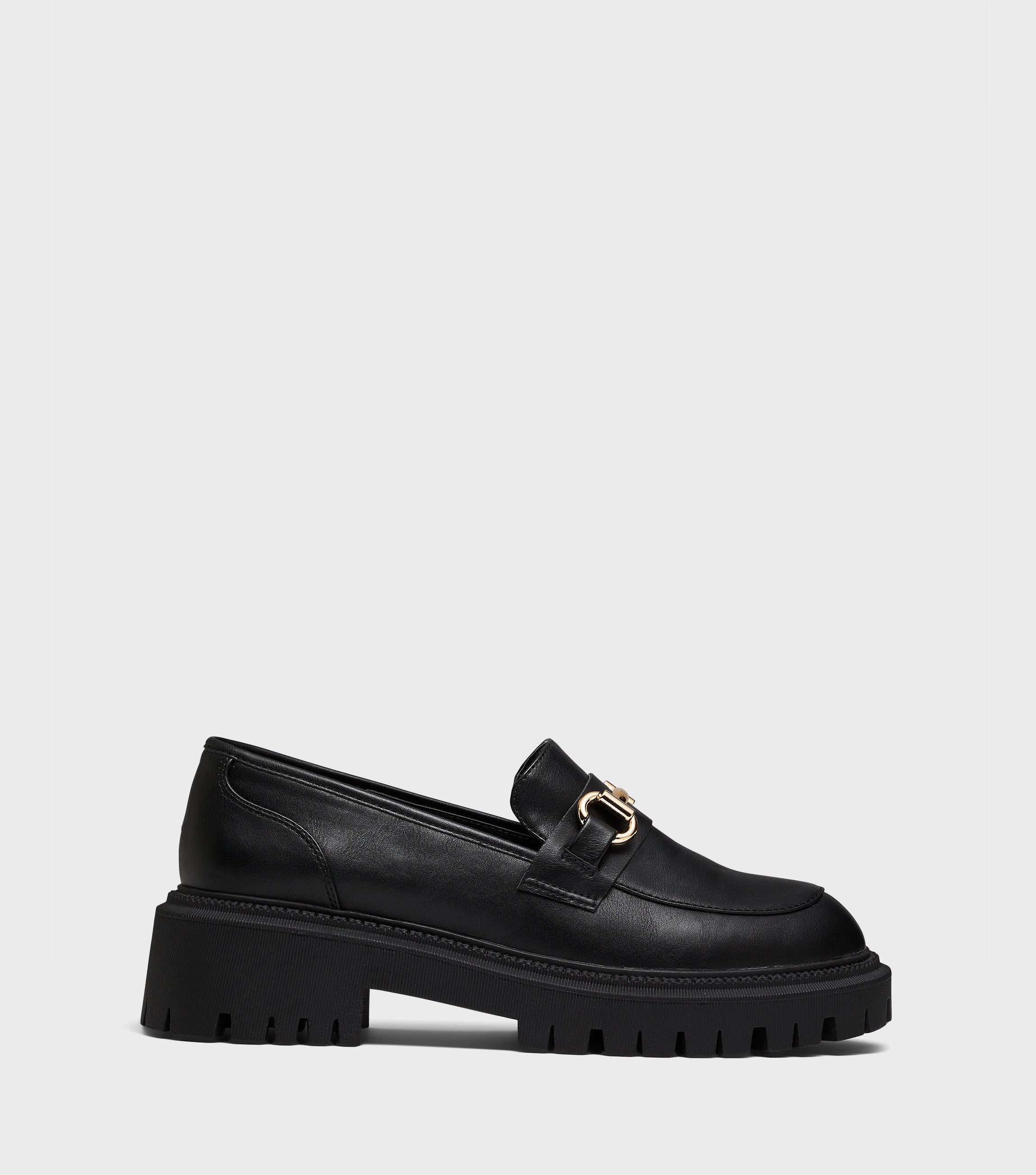 Indie Black Chunky Chain Loafer Shoes