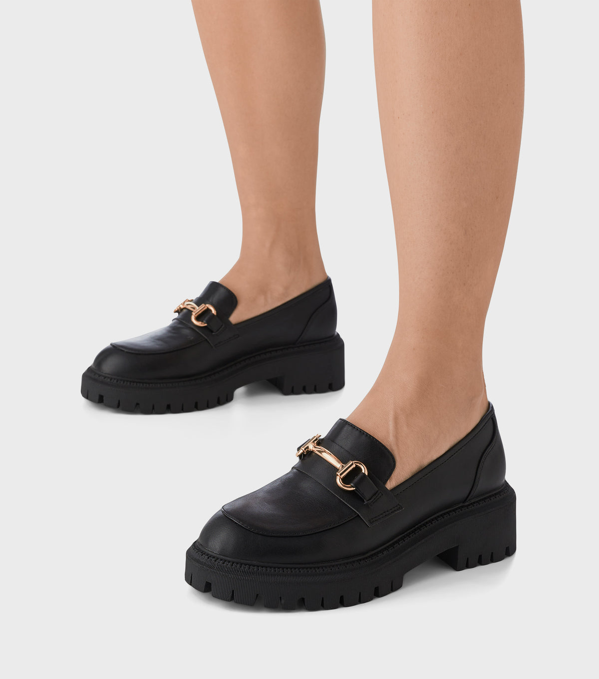 Indie Black Chunky Chain Loafer Shoes