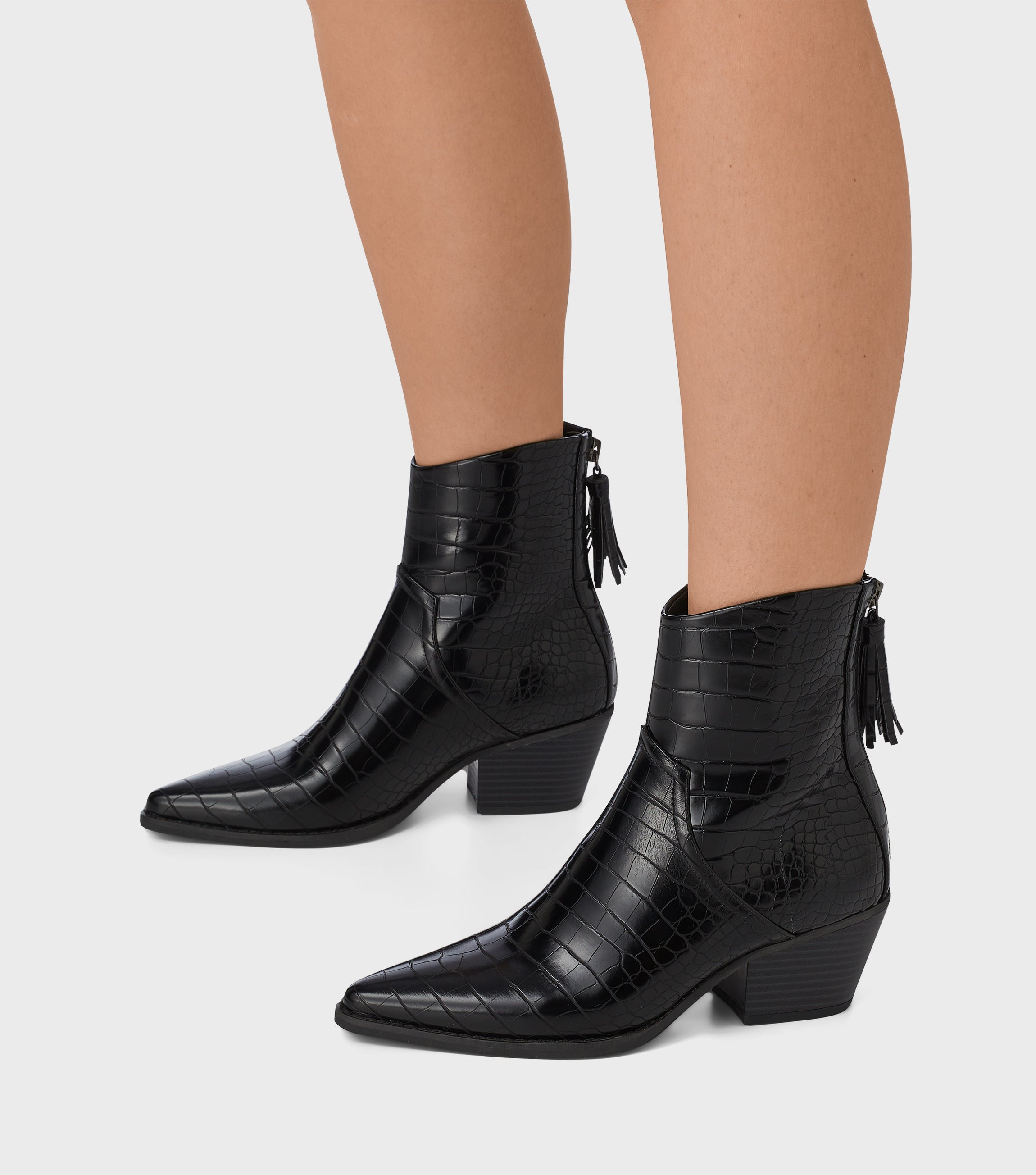 Janice Black Western Boots With Tassel Detail