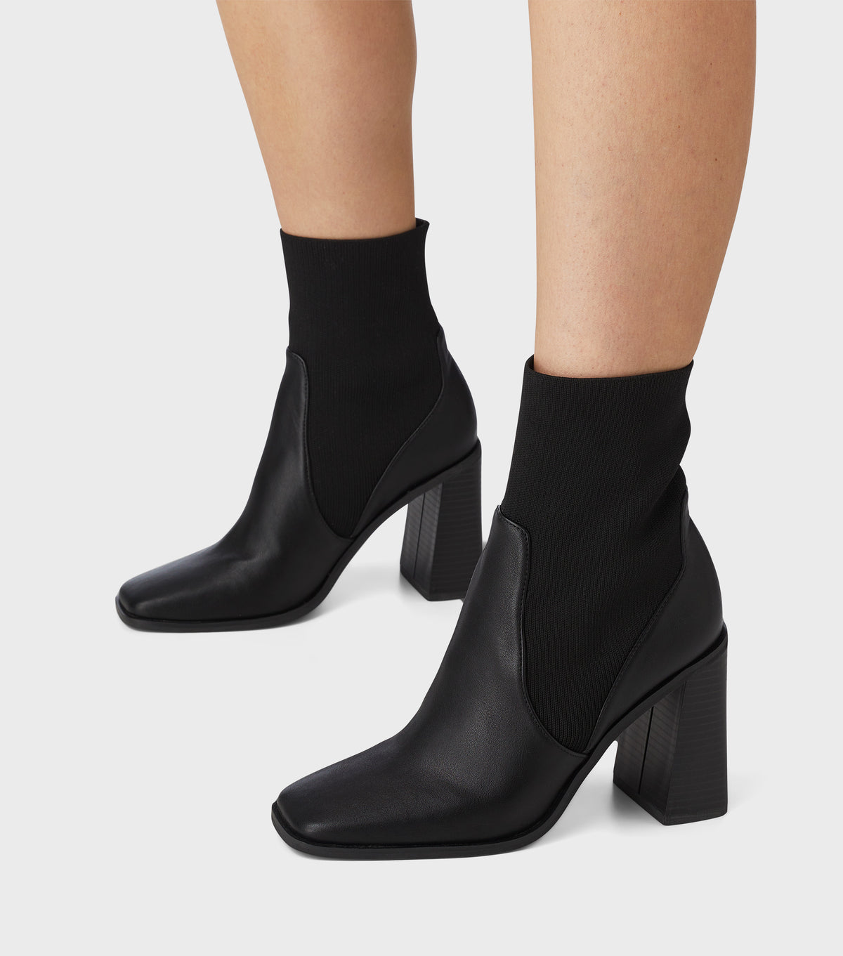 Rachel Black Block Heel Sock Boots