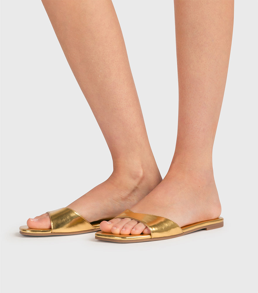 Chloe Gold Slip-on Flat Sandal