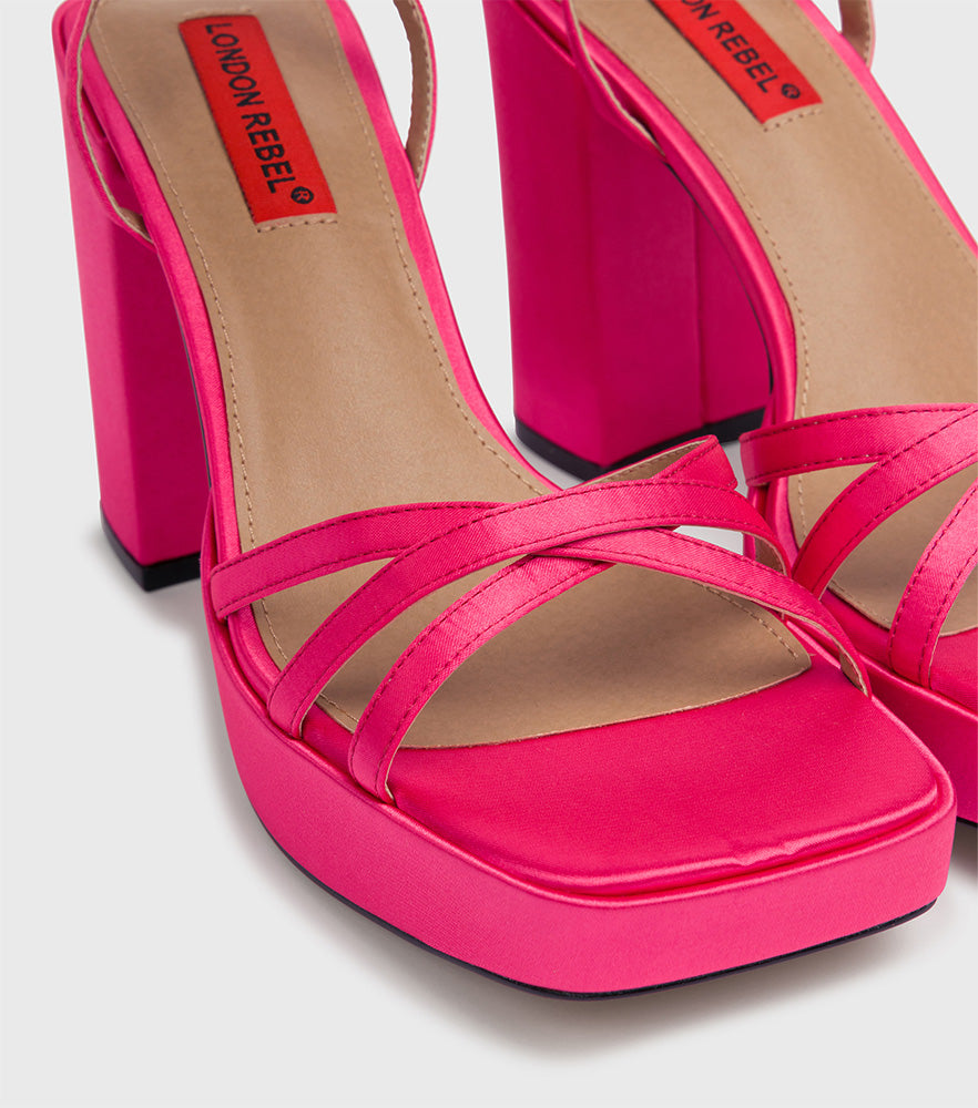 Maria Pink Satin Chunky Platform Heel Sandal