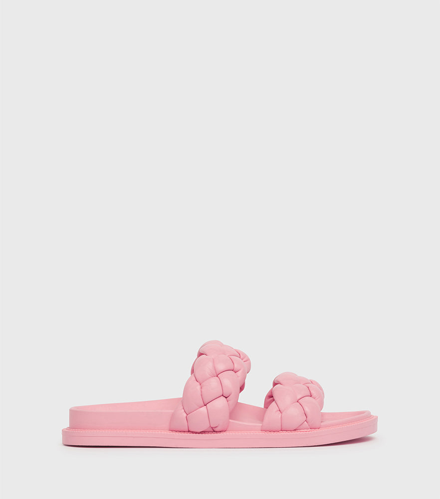 Ruby Pink Plaited Double Strap Sliders