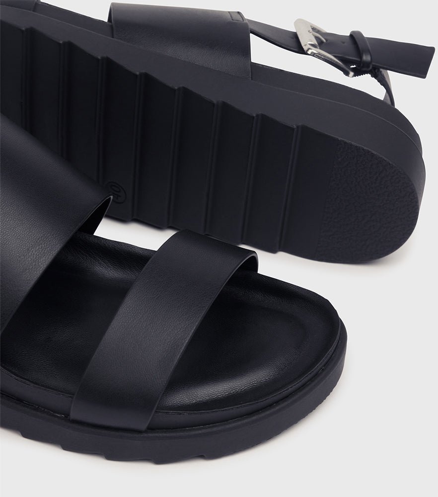 Sofia Black PU Chunky Strap Sandals