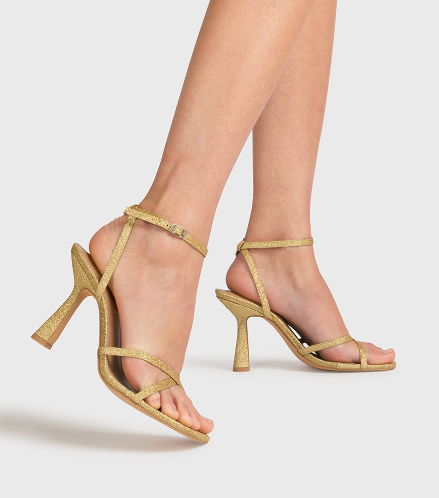 Valerie Gold Glitter Strappy Heeled Sandals