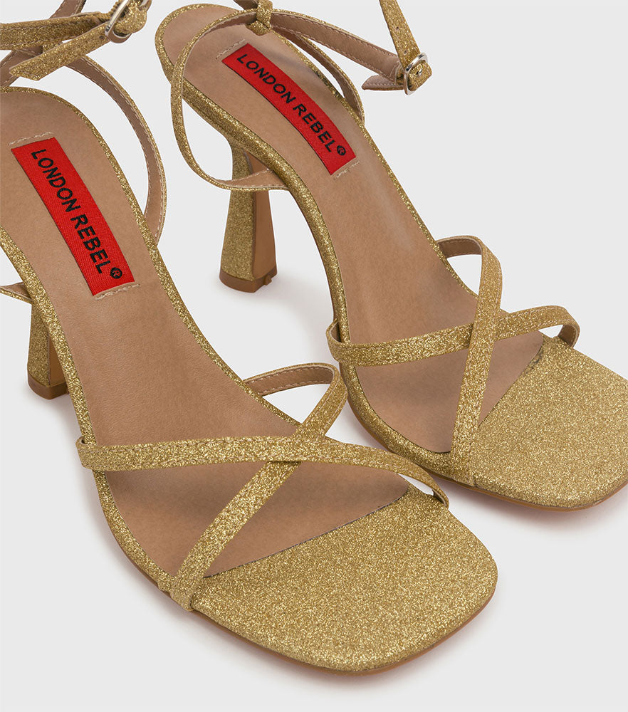 Valerie Gold Glitter Strappy Heeled Sandals